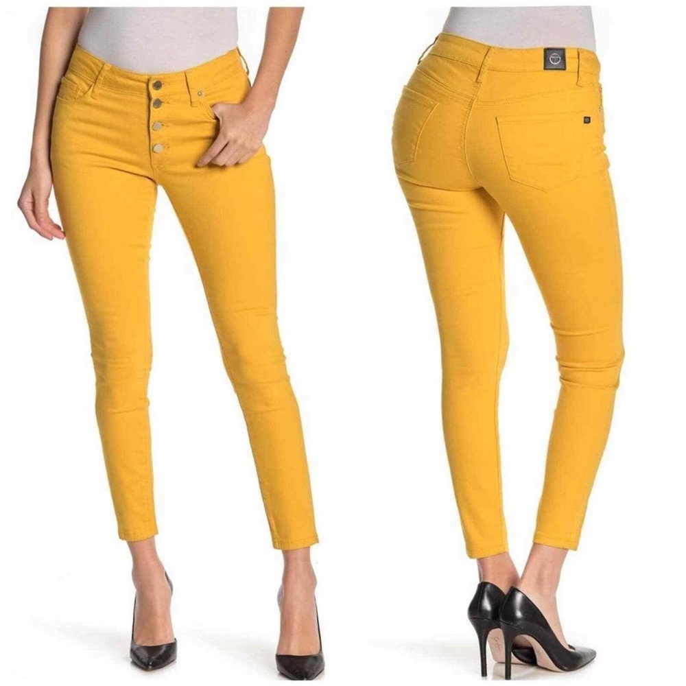 TAHARI Amelia Button Fly Skinny Jeans, Golden Spice Size 10/30